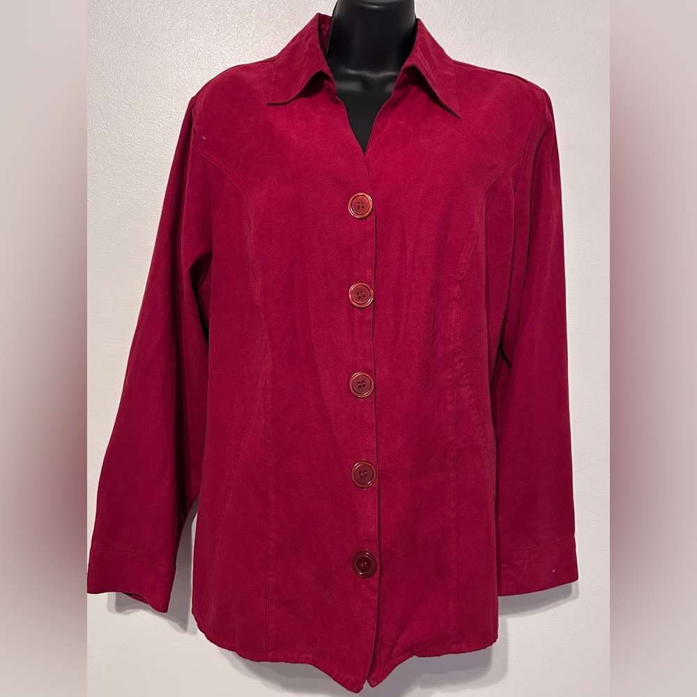 Dress Barn Red Women's Jacket Blouse   Faux Suede Fabric  Size 14W-16W